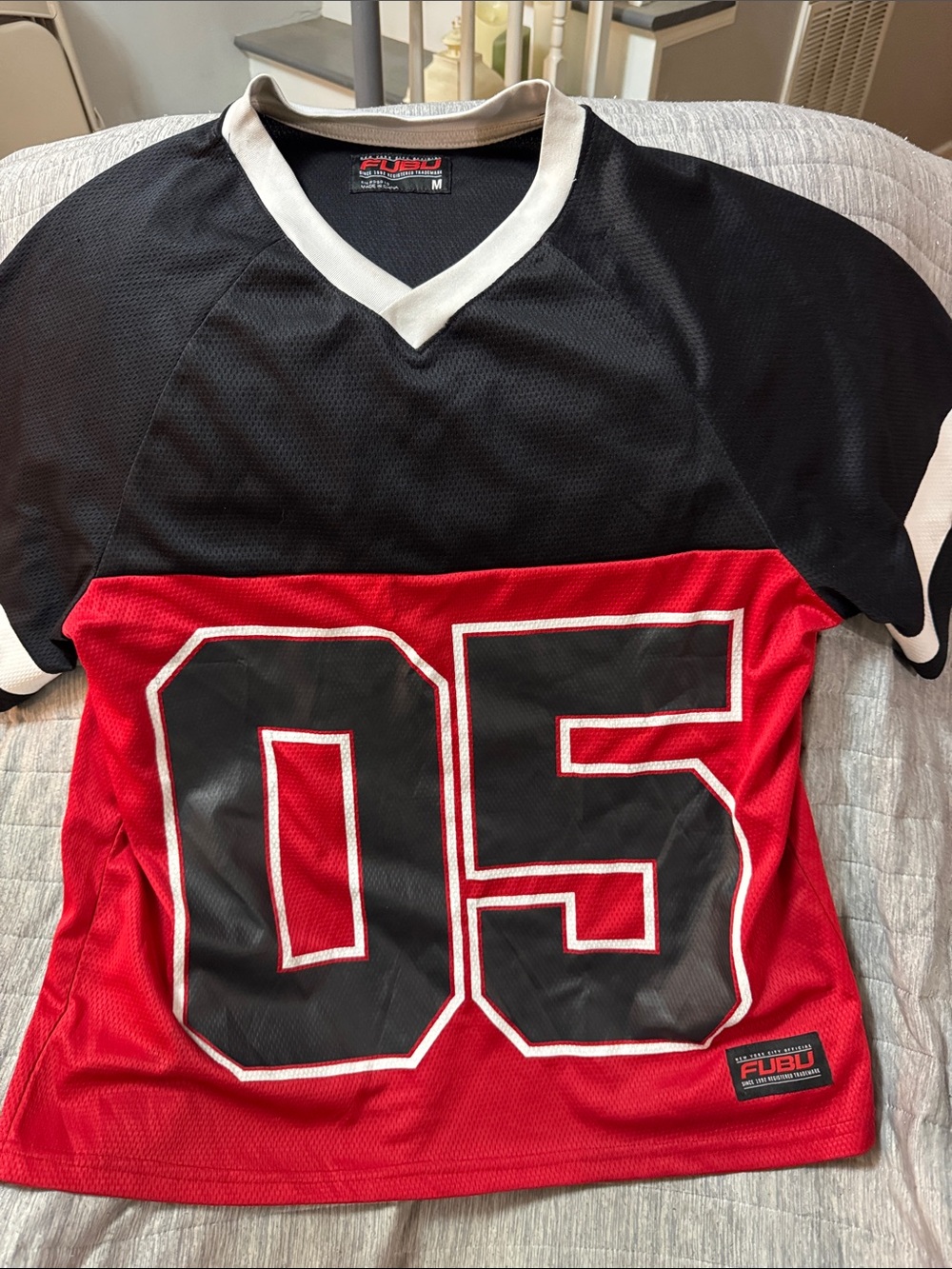FUBU Black & Red mens  Athletic Jersey with '05' Graphic vintage